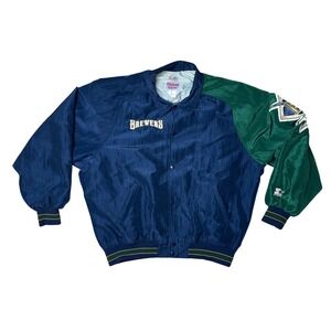 Starter Milwaukee Brewers Jacket Mens XL Blue Green Good Vintage MLB Diamond